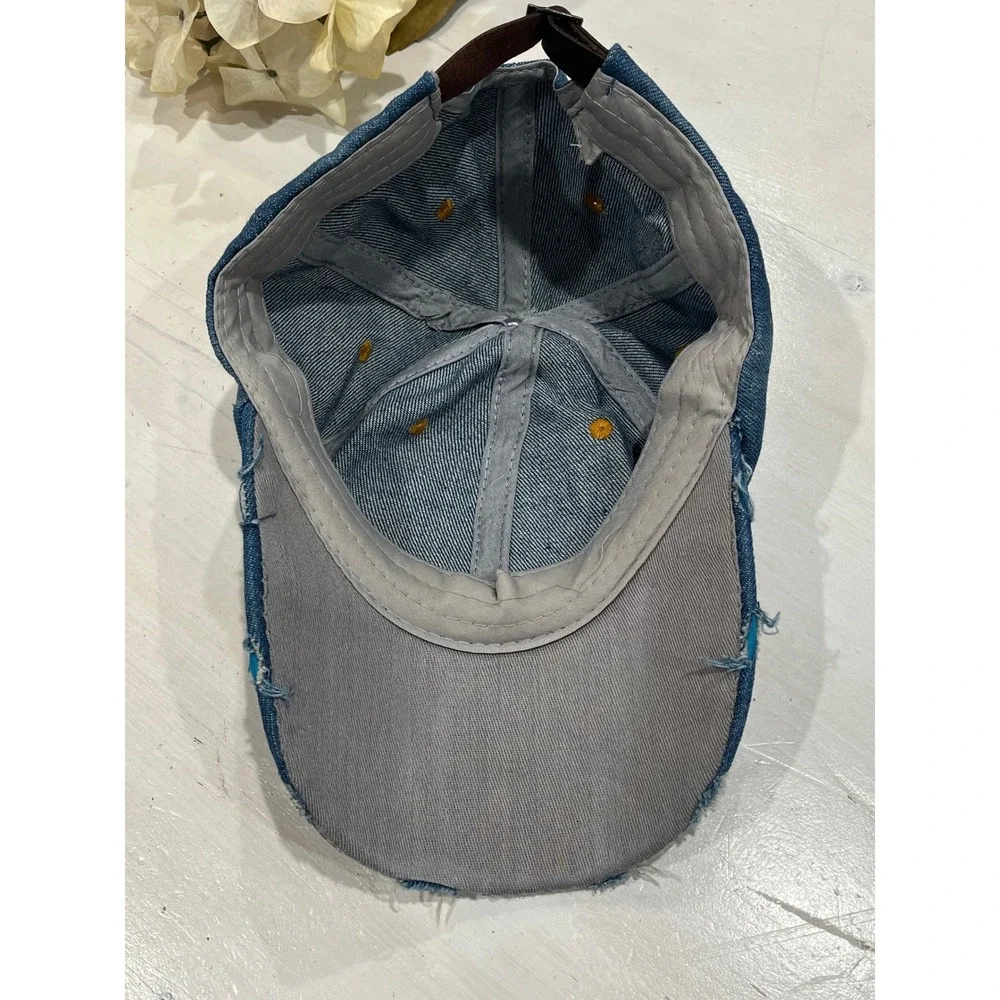 Denim Baseball Cap American Flag Rhinestone Embellished‎ Distressed Adjustable